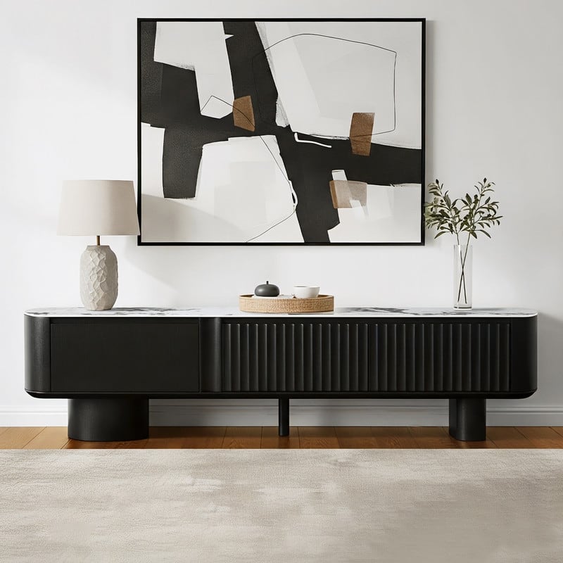Spruce & Spring 71" Modern Ceramic Top TV Stand with Drawer