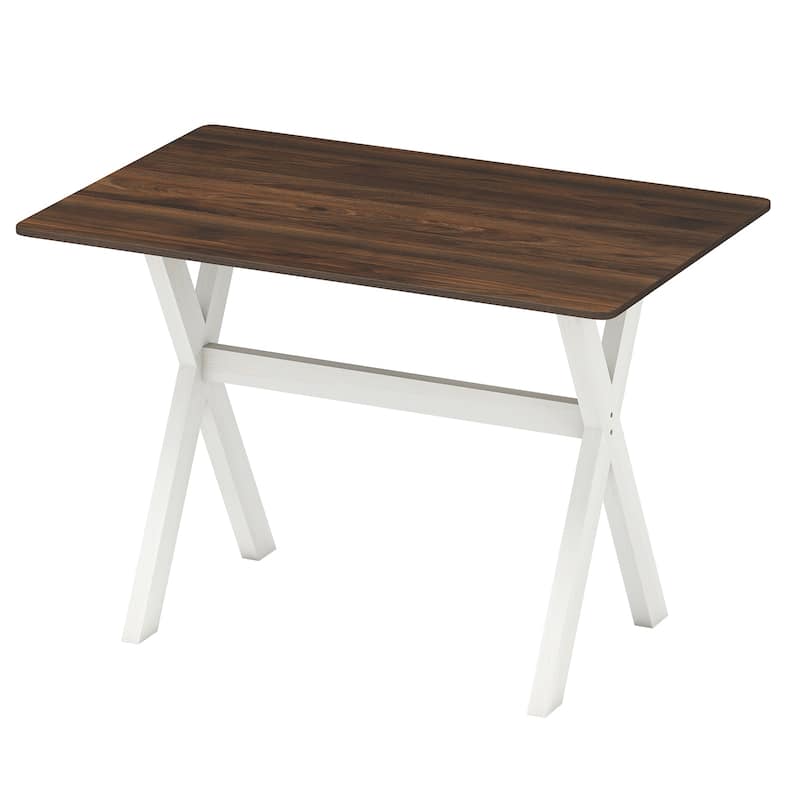 Walnut and White Dining Table with Rubber Wood X-Shaped Frame Ideal for Kitchen or Living Room - 43" x 28" x 30"