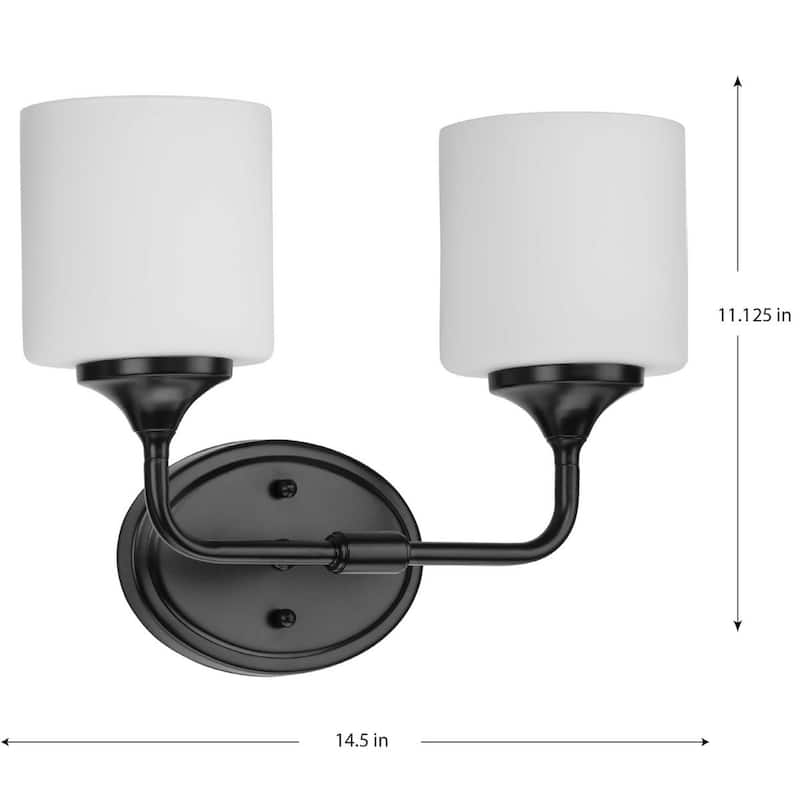 Lynzie Collection Two-Light Matte Black Etched Opal Glass Modern Bath Vanity Light - 14.5 in x 5.625 in x 11.125 in