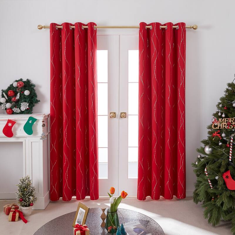 Deconovo Wave Line with Dots 42 Width Curtains Pair(2 Panel) - 42x54 Inch - Red
