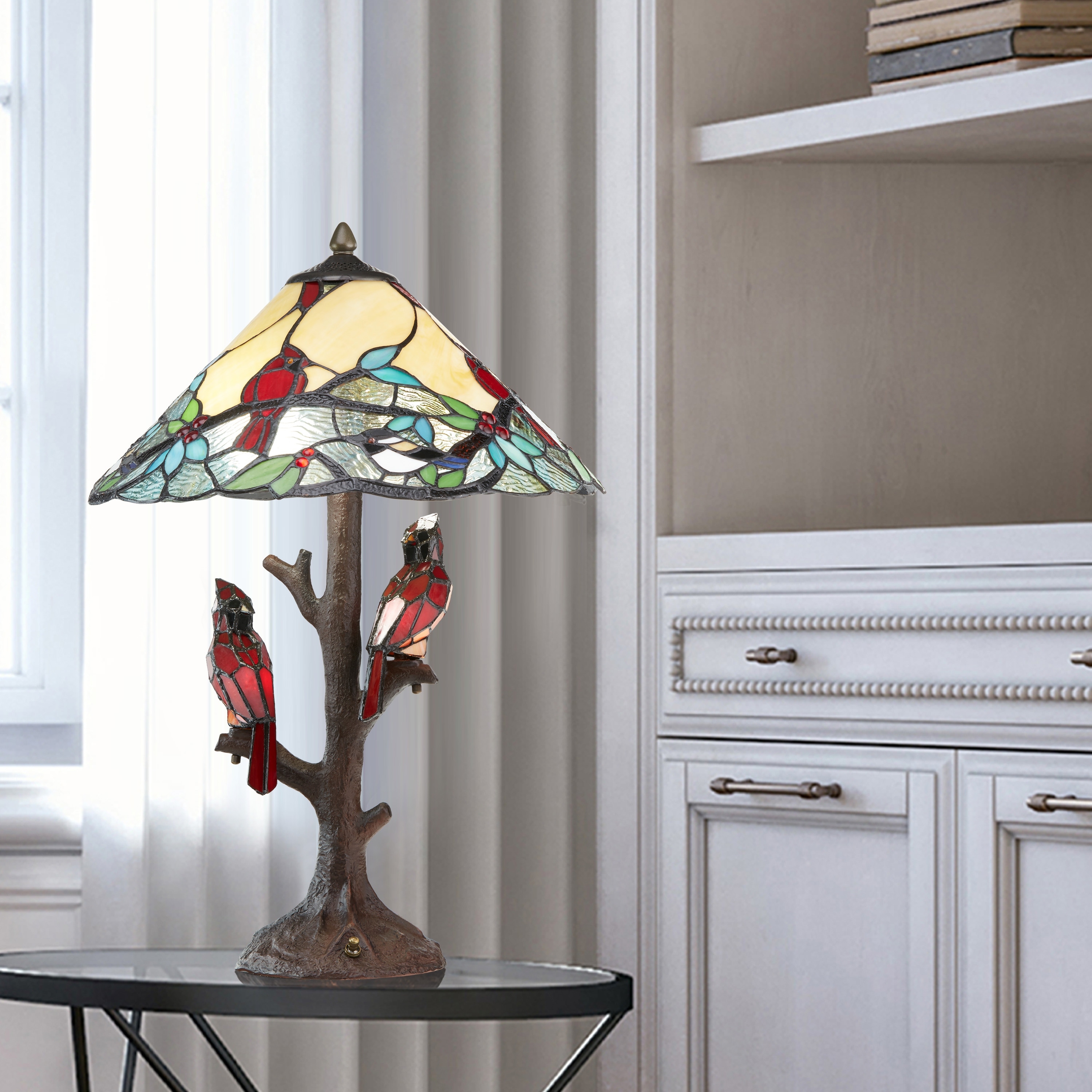 Copper Grove Tongamamao 3-light Stained Glass Cardinal Lamp (23.75