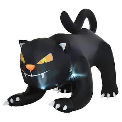 HOMCOM 6' Light-Up Black Cat Halloween Decoration with Vampire Teeth