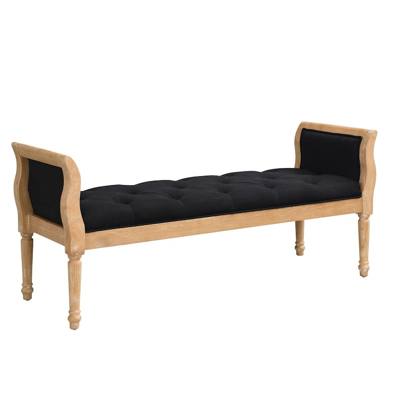 Christopher Knight Home - Valen Classic Tufted Upholstered Bench with Curved Arms and Solid Wood Frame