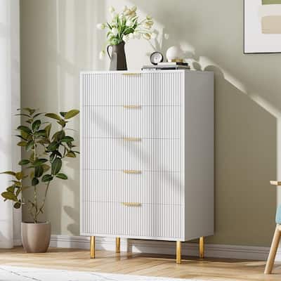 5 Drawer Dresser for Bedroom with Gold Handles, Modern Wooden Chest of Drawers