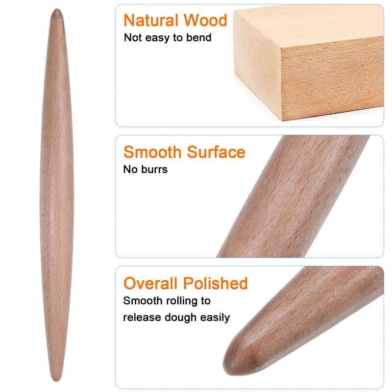 Rolling Pin Beech Wood Dough Roller Pins Pointed for Baking