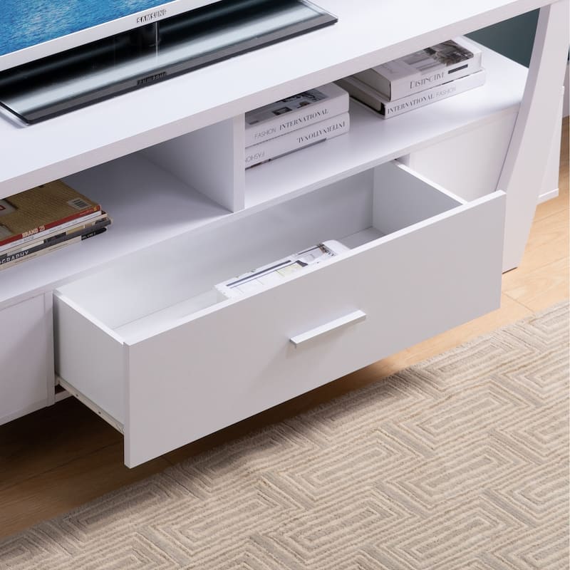 Contemporary TV Stand with Four Shelves and One Drawer - White