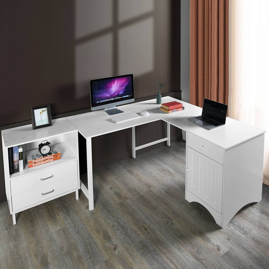 Homylin L-Shaped Writing Computer Desk with Big STORAGE