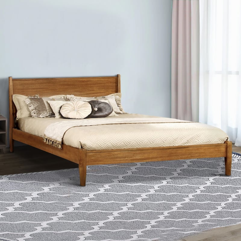 Wooden California King Size Bed with Panel Headboard, Oak Brown