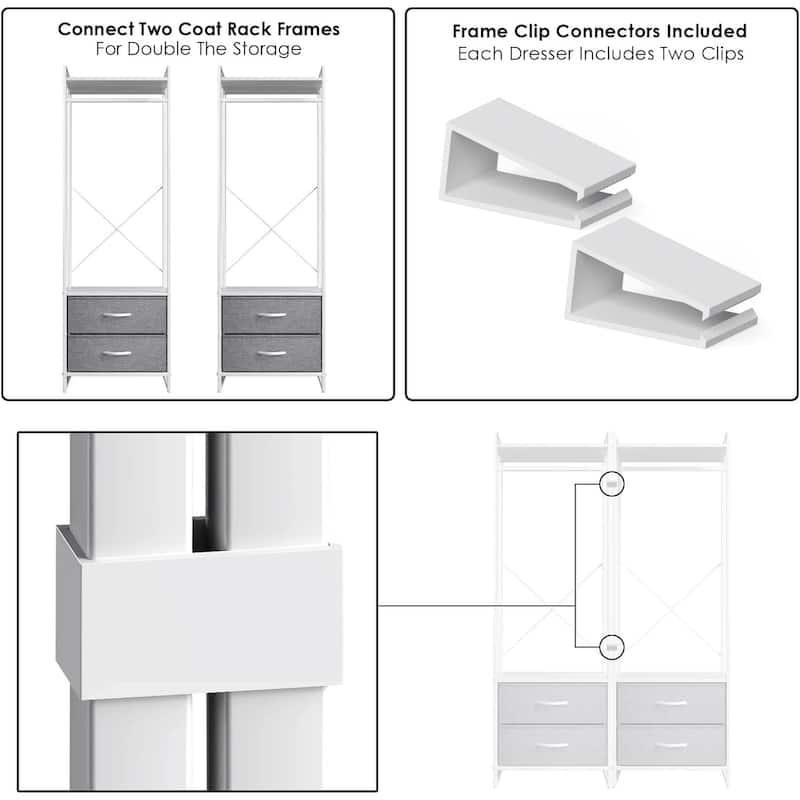 Clothing Rack with 2 Drawers - Tall Closet Stand Dresser for Bedroom