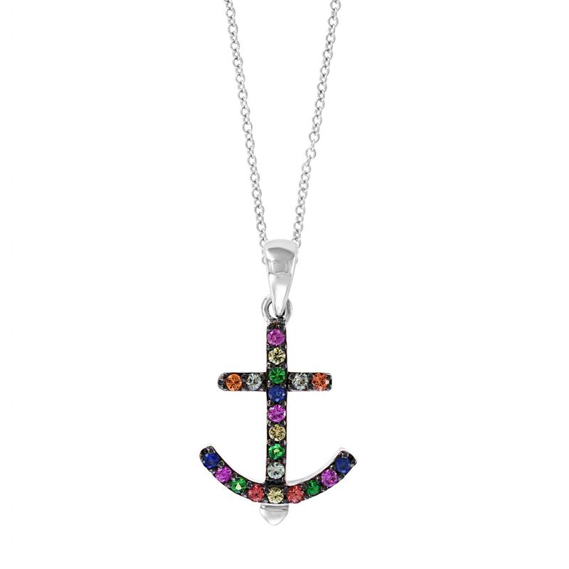 EFFY 925 Silver Multi Sapphire Anchor Pendant Necklace
