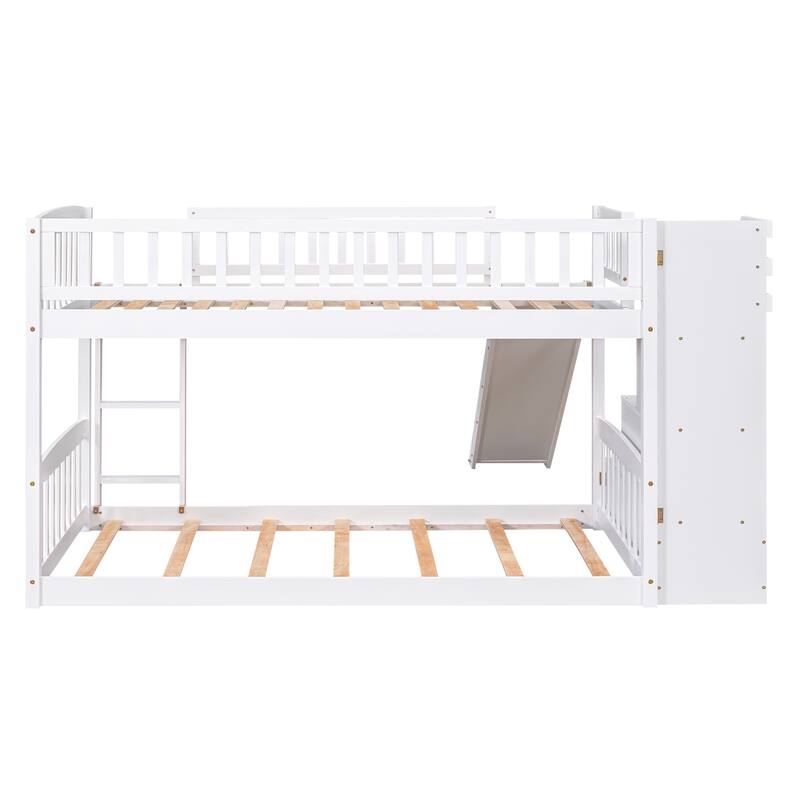Twin over Twin Bunk Bed with Drawers, Slide and Stairs, White - No Box Spring Needed