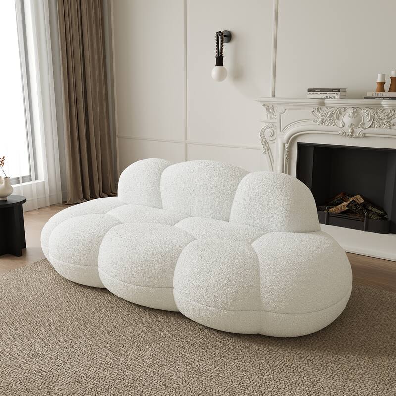 Boucle Upholstered Cloud Sofa Modern Frameless Floor Couch - White