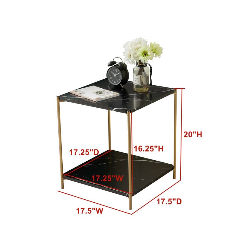 Side End Table - Nightstand Bed Side Table (Black/Gold)