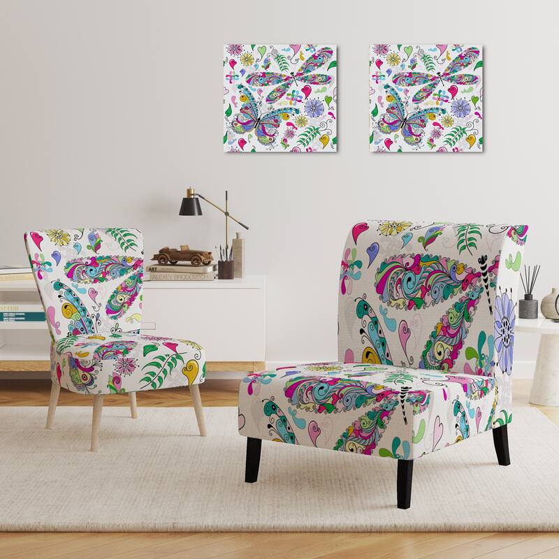 Designart "Multicolor Floral Paisley" Upholstered Patterned Accent Chair and Arm Chair