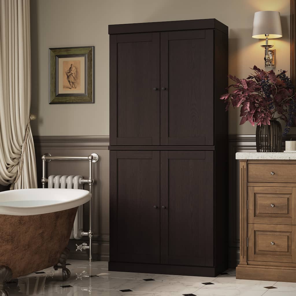 Palace Imports Premium 100% Solid European Oak Hardwood Bathroom Storage Cabinet with Shaker Doors - 32" Wide, 71.5" Tall
