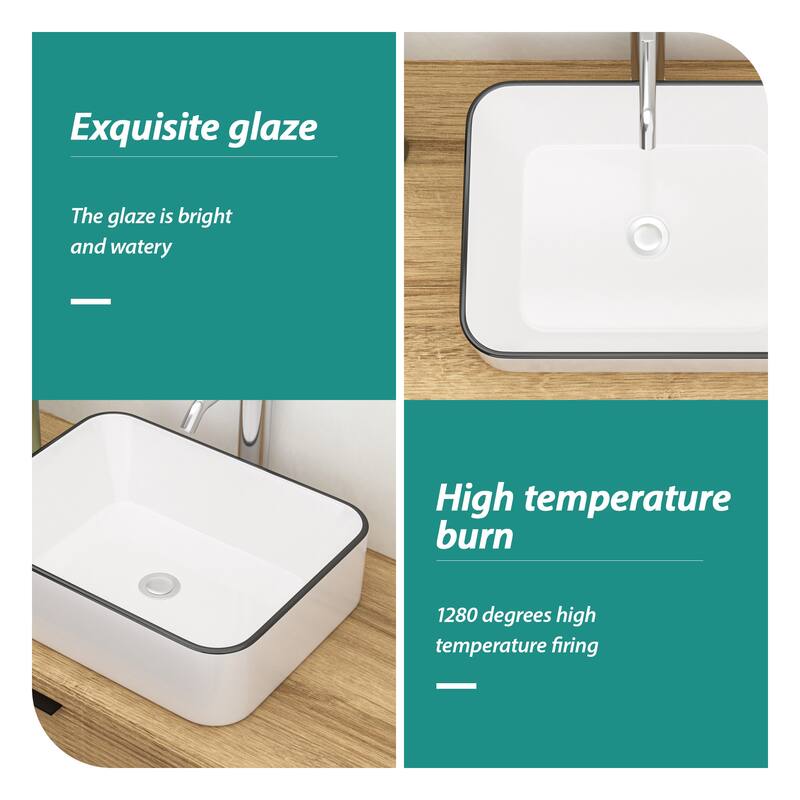 16x12 Inch Ceramic Rectangular Vessel Bathroom Sink