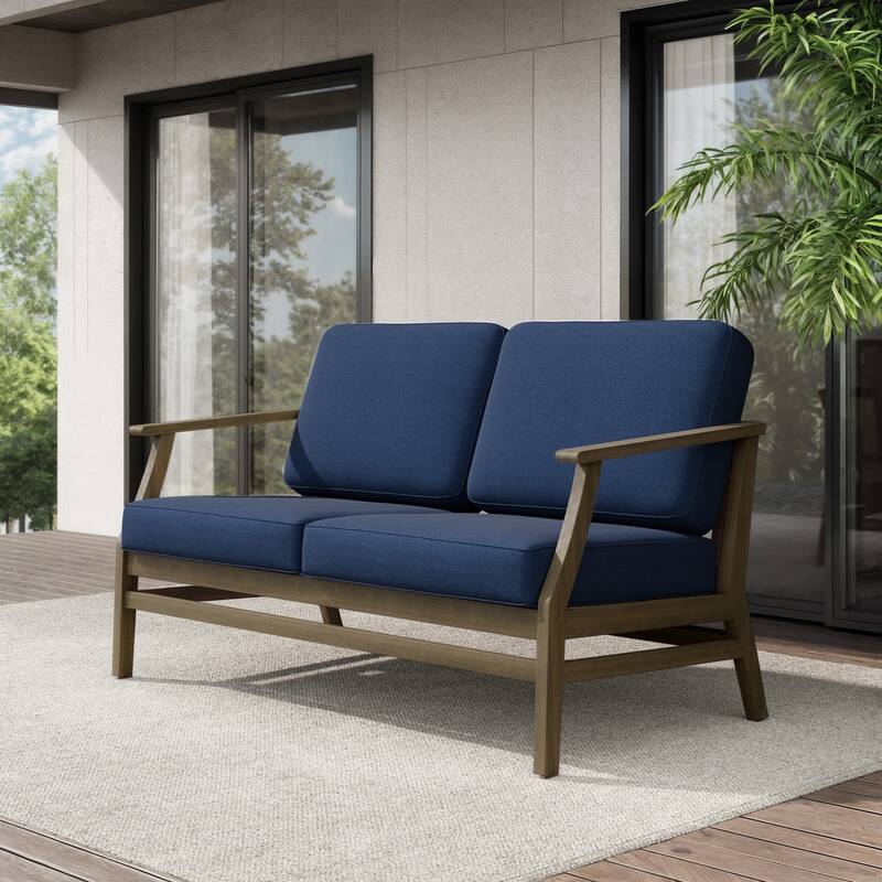 Teak Outdoor Patio Club Chairs Loveseat with Cushions