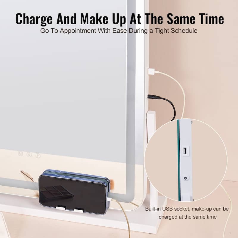 5 x Magnification Color Lighted Makeup Mirror with Charging Outlet and 2 Suction Cups