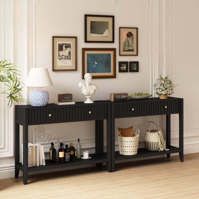 39.4" Stylish Narrow Console Table with 2 Drawers for Living Room Storage