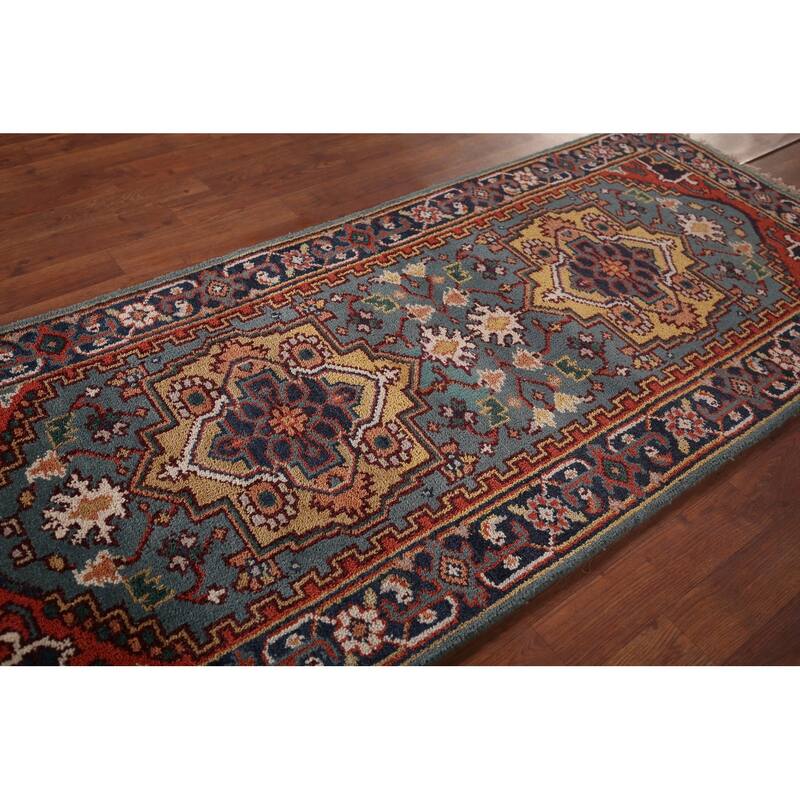 Geometric Heriz Serapi Oriental Accent Rug Hand-Knotted Wool Carpet - 2'7"x 6'0"