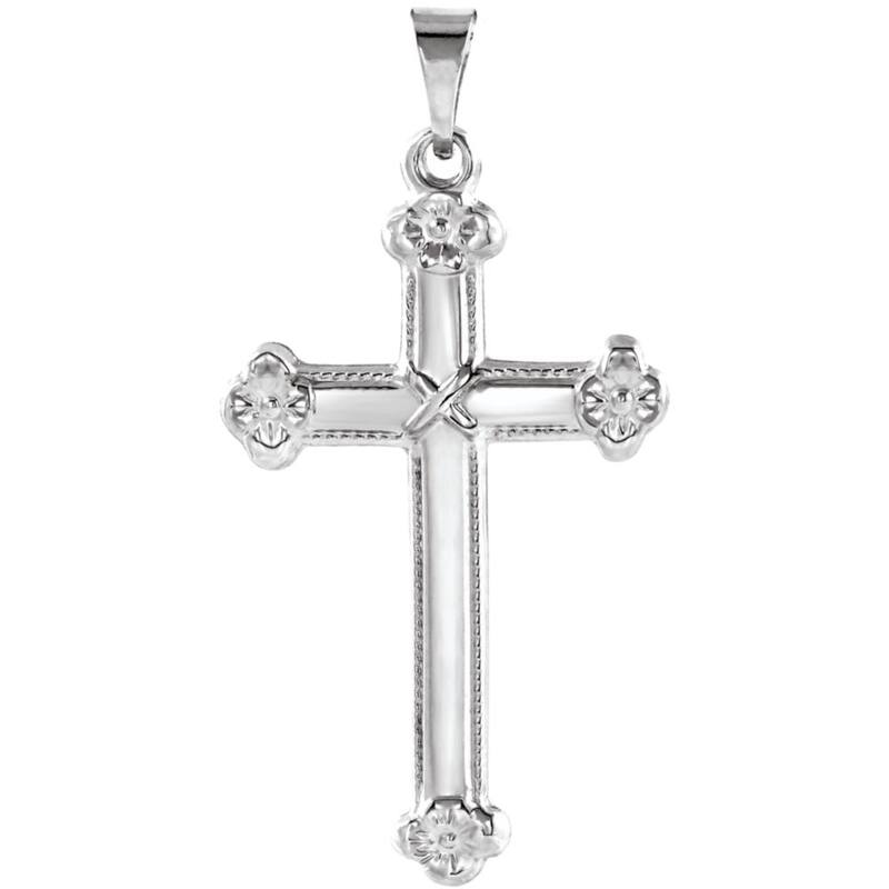 Curata 14k White Gold Floral Budded Cross Pendant Necklace, 16" 25x16mm