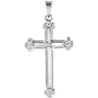 Curata 14k White Gold Floral Budded Cross Pendant Necklace, 16" 25x16mm