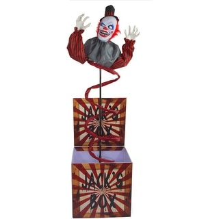 Haunted Hill Farm Life-Size Animatronic Clown Jack in the Box, Lights and Sound, Indoor or Covered Outdoor Halloween Decoration