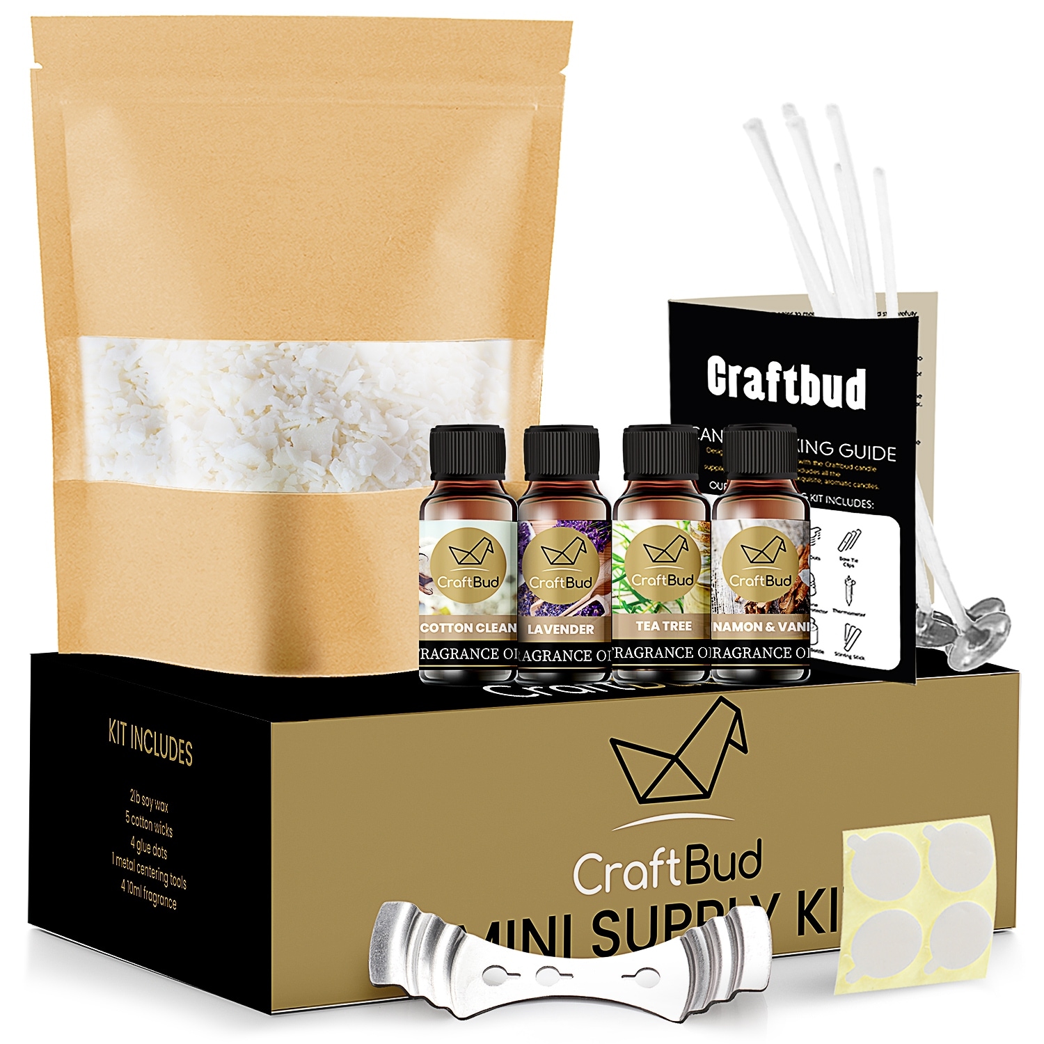 Empyrean DIY Candle Making Mini Supply Kit - 2lbs Natural Soy Wax, Fragrance Oil, Cotton Wicks, Centering Tool, and Glue Sticker