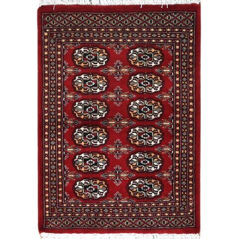 Shahbanu Rugs Deep and Rich Red Hand Knotted Super Bokara Geometric Medallions 250 KPSI Silky Wool Mat Oriental Rug (2'1"x2'8")
