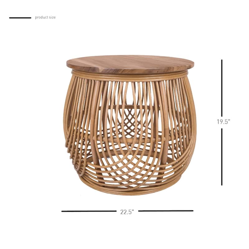 NPD Furniture Arlo Rattan Side / End Table with Wood Top
