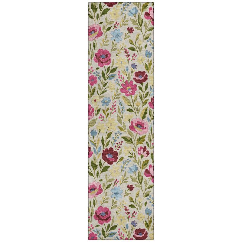 Machine Washable Indoor/ Outdoor Floral Garden Chantille Rug