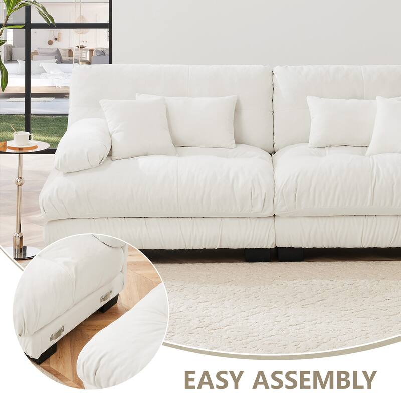 Chenille Upholstered Sectional Sofa Set with 2 Movable Ottoman, U-Shaped Modular Couch with Throw Pillows for Living Room