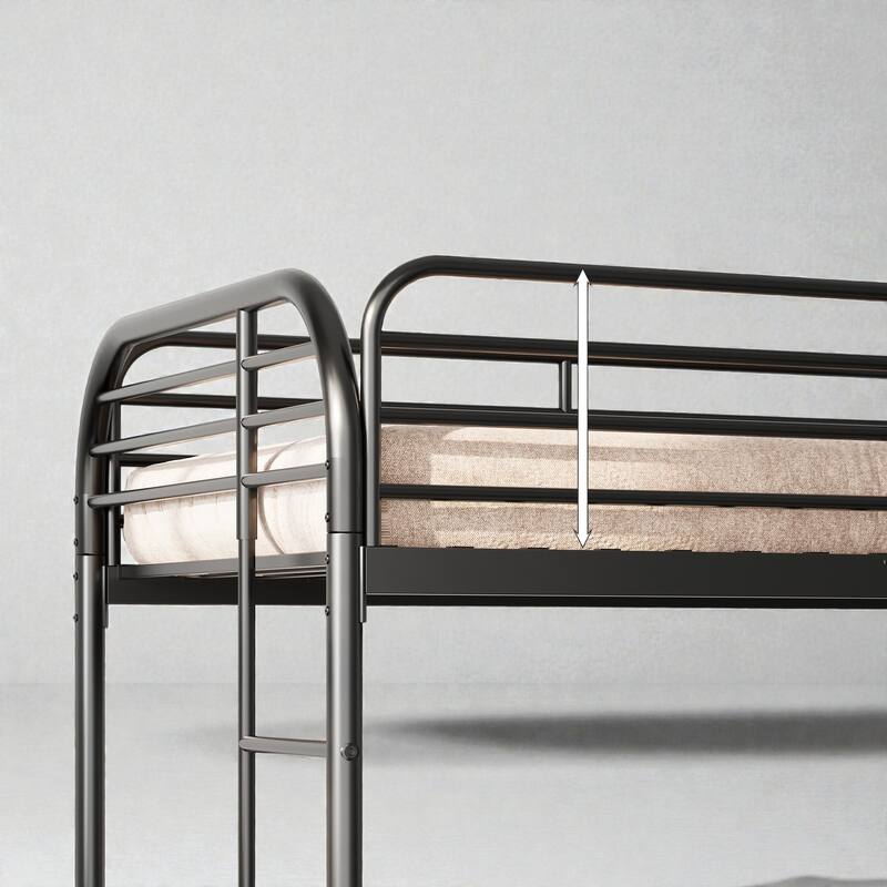 Metal Twin Over Twin Bunk Bed with 2 Ladders, Heavy-Duty Iron Frame, Full-Length Guardrails, No Box Spring Needed