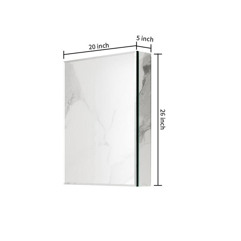 20x26 Inch Aluminum Medicine Cabinet with Mirror, Recessed or Surface Mount, Adjustable Glass Shelves Bathroom