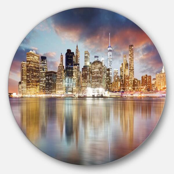 Designart 'New York Skyline at Sunrise with Reflection.' Cityscape ...
