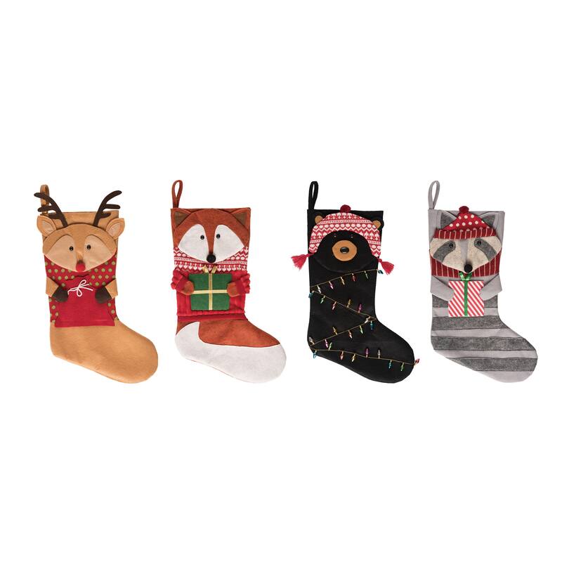 Transpac Fabric Woodland Christmas Critter Stocking Set of 4 Christmas Home Decorations