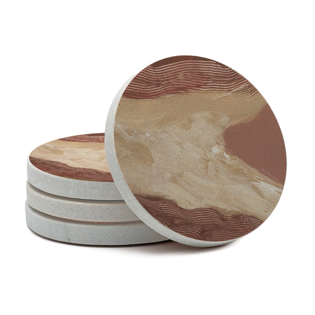 Mocha Canyon Dusk 4 Pack Round Natural Sandstone Coasters with Protective Cork Backing Manufactured in The USA