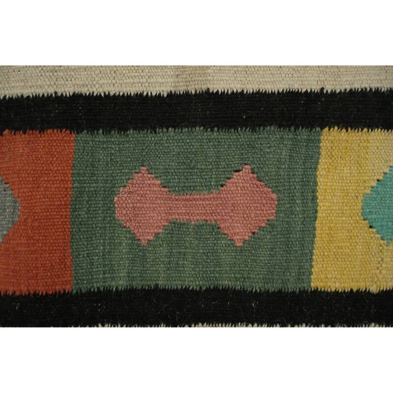 Hand Woven Oriental 100% Wool Carpet Southwestern Tribal Multi-Colored Kilim Area Rug - 14' 6'' X 6' 2''