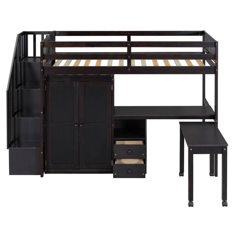 Space-Saving Twin Loft Bed with Playhouse-Inspired Design, Side Storage, Desk, and Wardrobe - Perfect for Kids & Teens