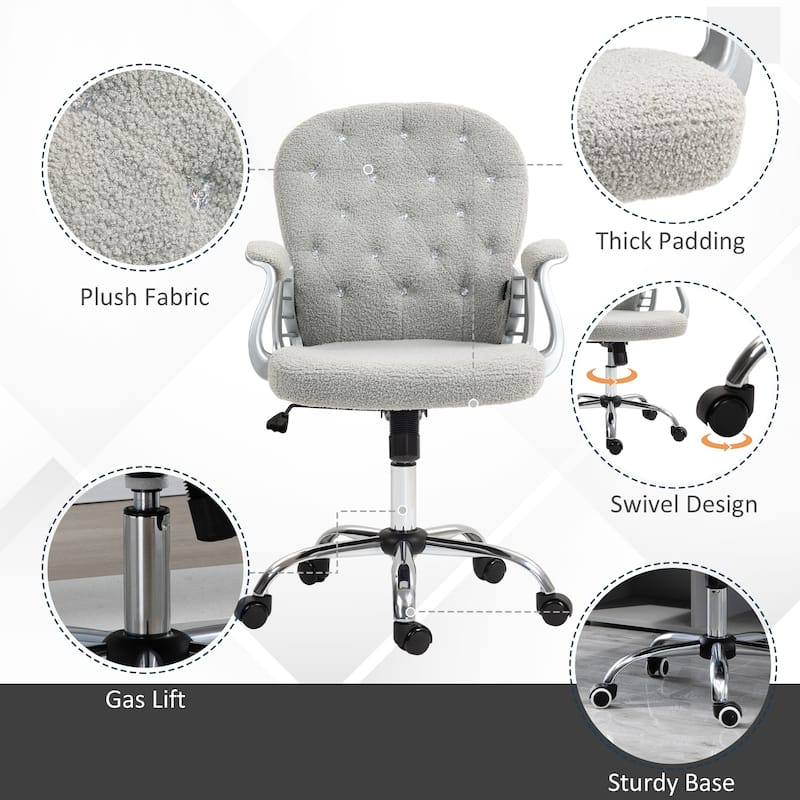 Home Office Chair, Button Tufted Desk Chair with Padded Armrests, Adjustable Height and Swivel Wheels