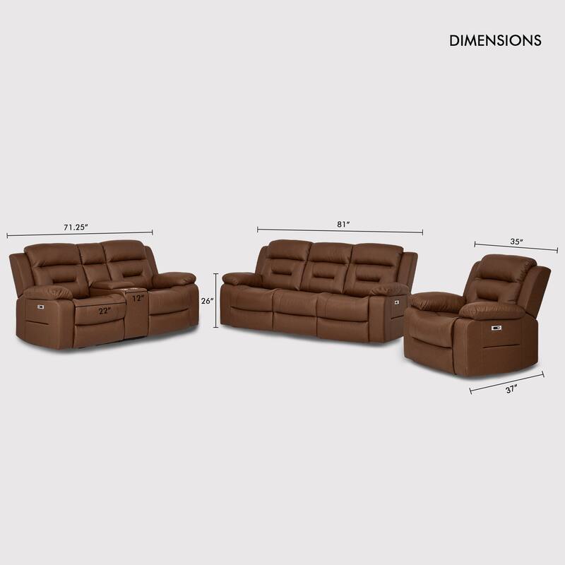 3-Piece Faux Leather Modular Design Power Recliner Sofa Set with USB&USB-C Charging