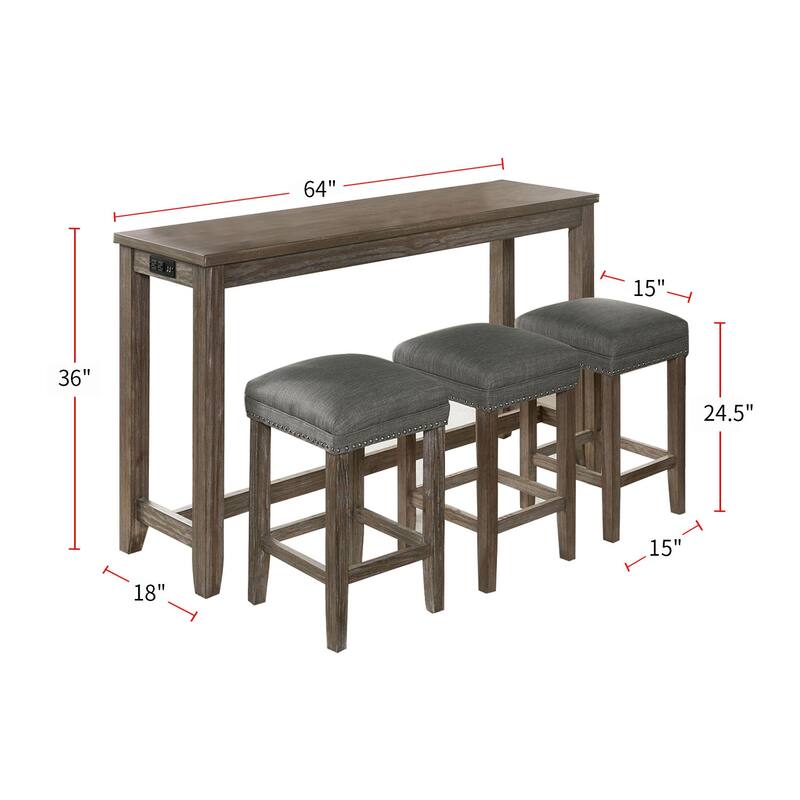4 Piece Counter Height Table Set in Wire Brushed Gray