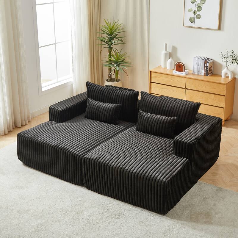 Oversized Modular Sectional Lounge Chaise, Corduroy Upholstered Boneless Sleeper Sofa, Reclining Loveseat Chair with 4 Pillows