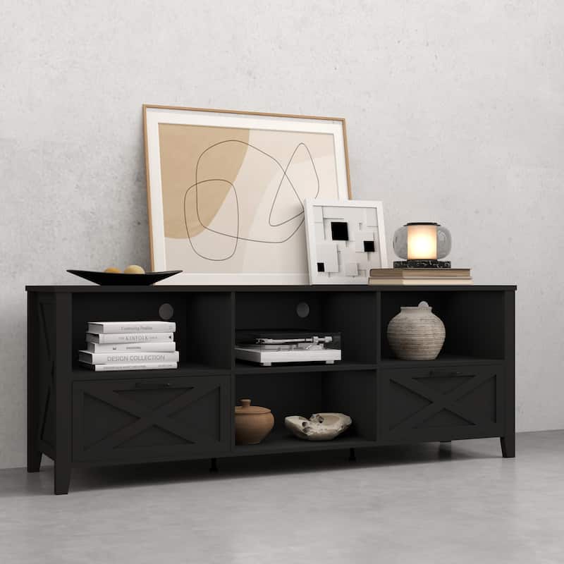 Moasis 70"W Farmhouse TV Stand with Lights - Black