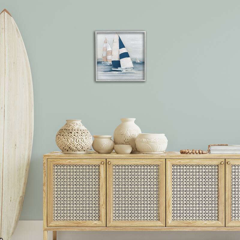 Stupell Striped Sailboat Voyage Framed Giclee Art Design By Sally Swatland