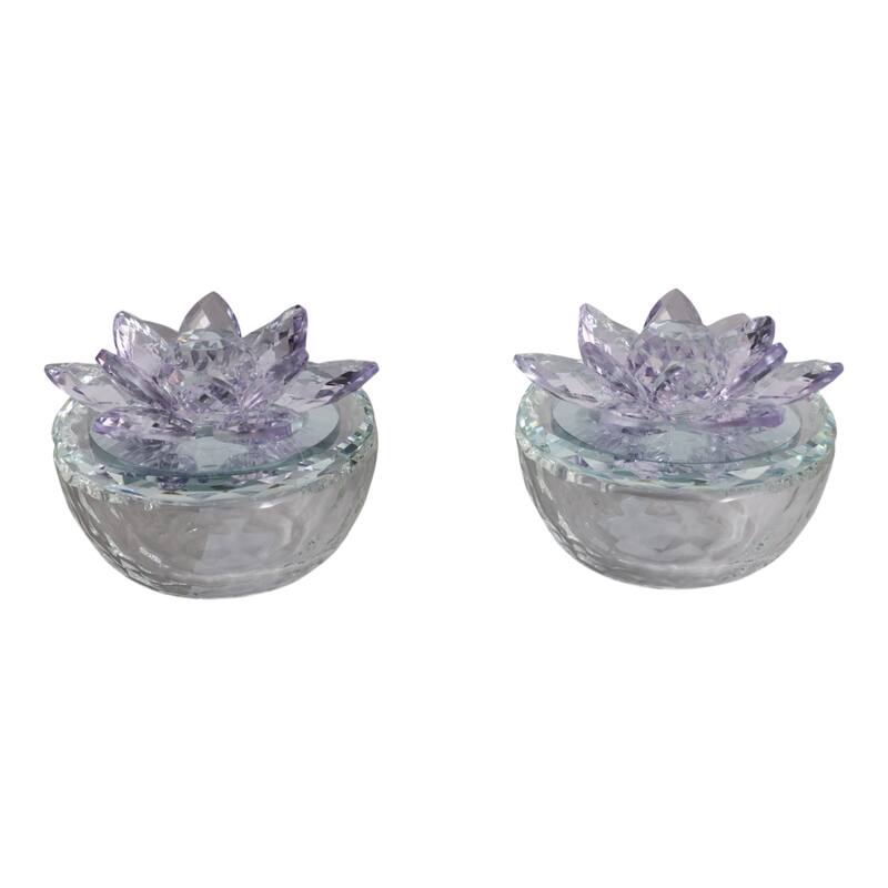 Glass Decorative Boxes Lotus Lids Textured Modern Style (Set of 2)