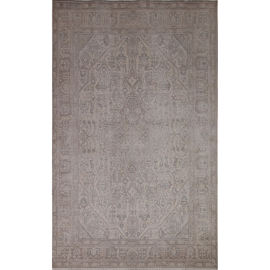 Distressed Tabriz Persian Vintage Rug Handmade Oriental Wool Carpet - 6'3" x 9'6"