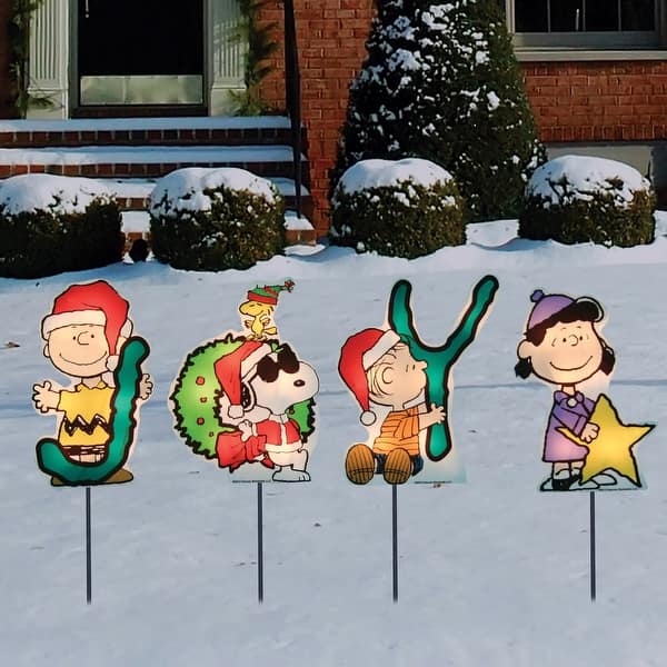 Shop Set Of 4 Lighted Joy Peanuts And Snoopy Christmas Lawn