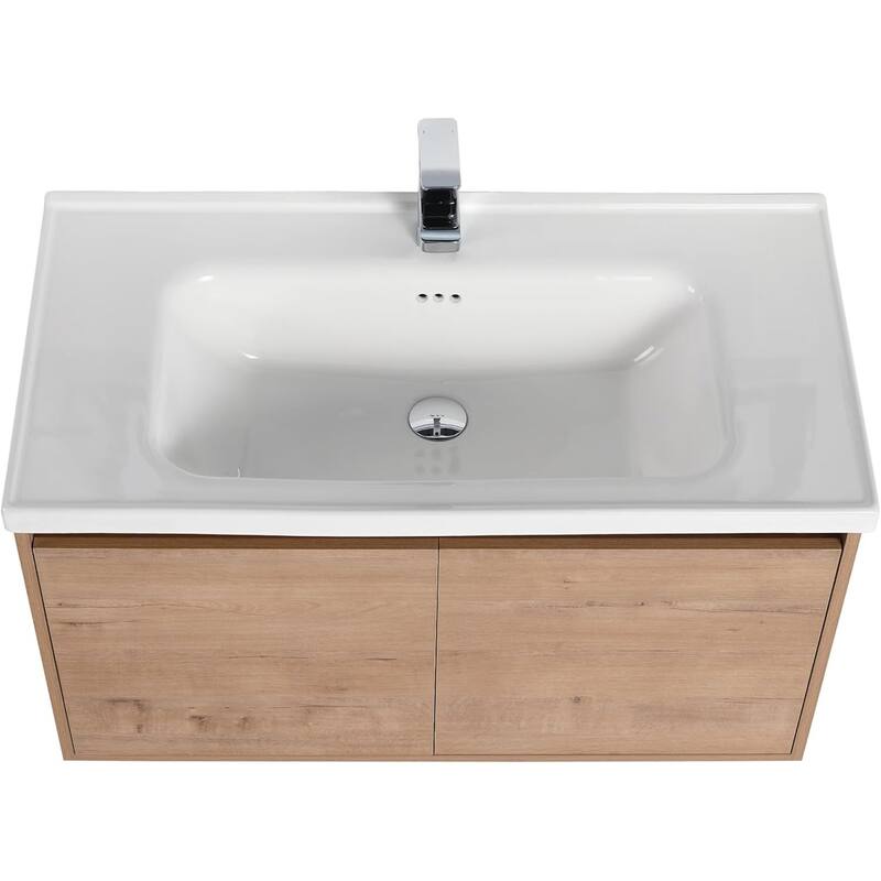 Blossom 36" Wall-Mounted Bathroom Vanity with Ceramic Sink, Soft-Close