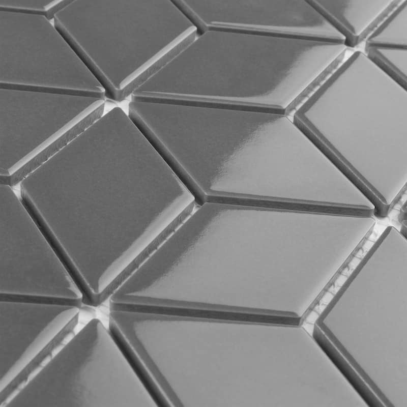 Merola Tile Metro Rhombus Glossy Grey 10-1/2" x 12-1/8" Porcelain Floor and Wall Tile